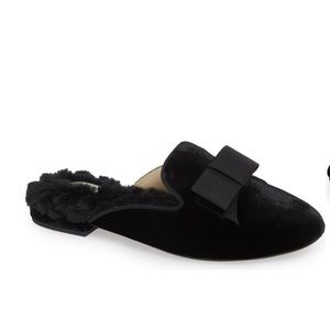 Birdies Phoebe black velour slip on slides